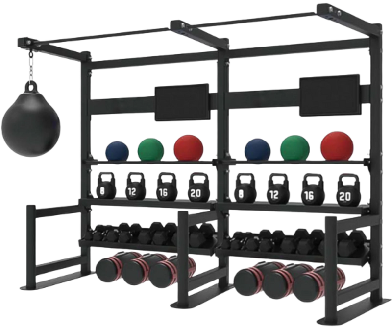 French Fitness 4 Tier Storage Squat Rack Pull Up - 2 Sections 107" (New)