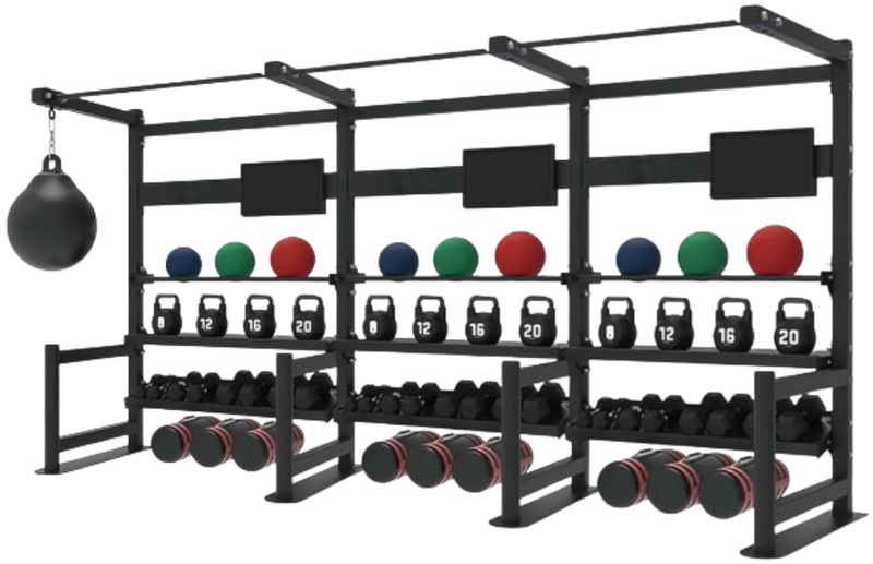 French Fitness 4 Tier Storage Squat Rack Pull Up - 3 Sections 157" (New)