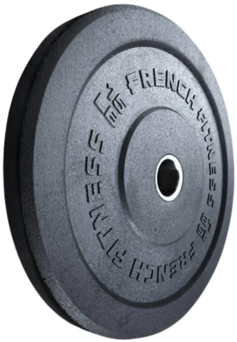 French Fitness Olympic Bumper Plate Set w/7 ft Olympic Bar 415 lbs + Bench - Crumb Rubber (New)