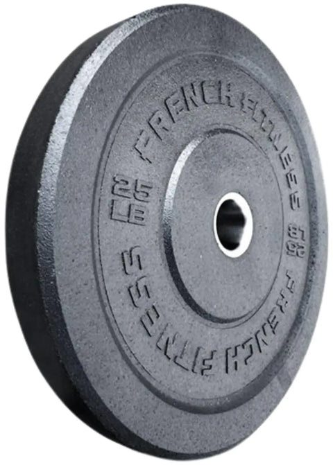 French Fitness Olympic Bumper Plate Set w/7 ft Olympic Bar 415 lbs + Bench - Crumb Rubber (New)