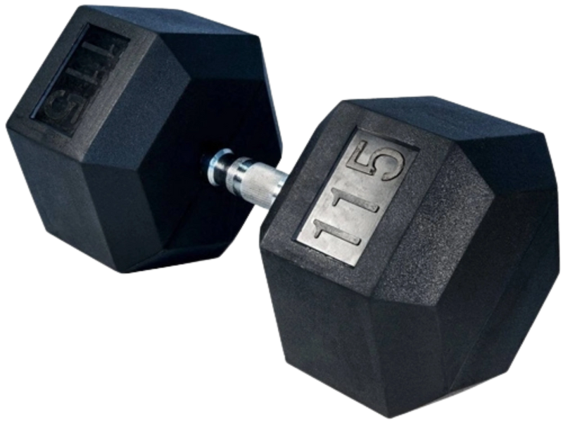 French Fitness Rubber Coated Hex Dumbbell 115 lbs - Single (New)