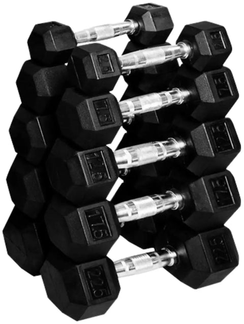 French Fitness Rubber Coated Hex Dumbbell Set 2.5-25 lbs - 10 Pair (New)