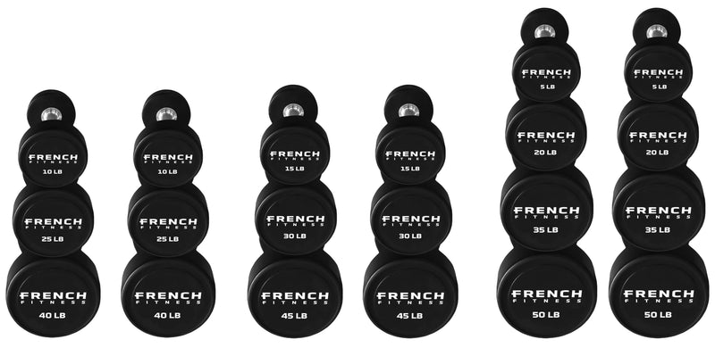 French Fitness Urethane Round Pro Style Dumbbell V2 Set, 5-50 lbs (New)