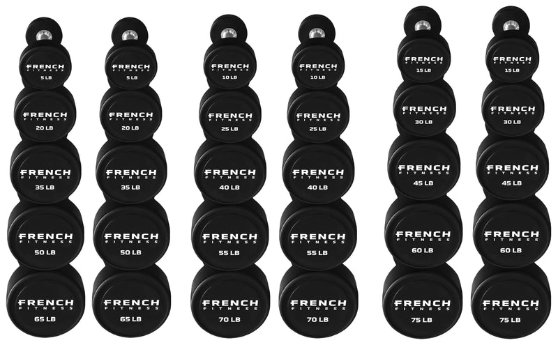 French Fitness Urethane Round Pro Style Dumbbell V2 Set, 5-75 lbs (New)