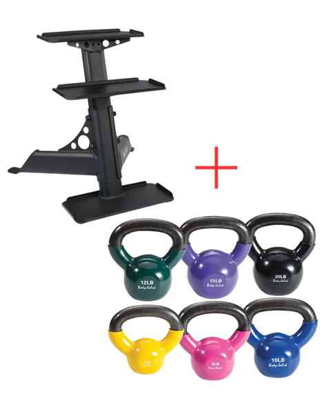 Body Solid KBVS70PACK Vinyl Coated Kettlebell Set 5-20 lb. with GDKR50 (New)