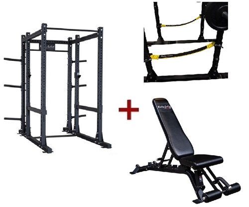 Body-Solid SPR1000SSBackP5 Extended Power Rack w/Adjustable Commercial Bench and Power Rack Strap Safeties Image