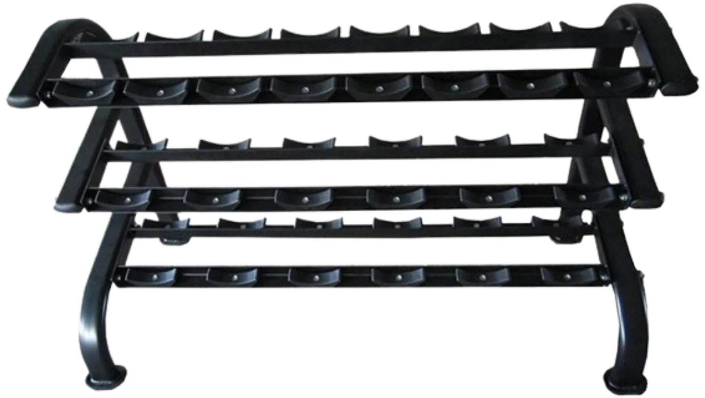 French Fitness 3 Tier Saddle Dumbbell Rack, 10 Pairs (New)