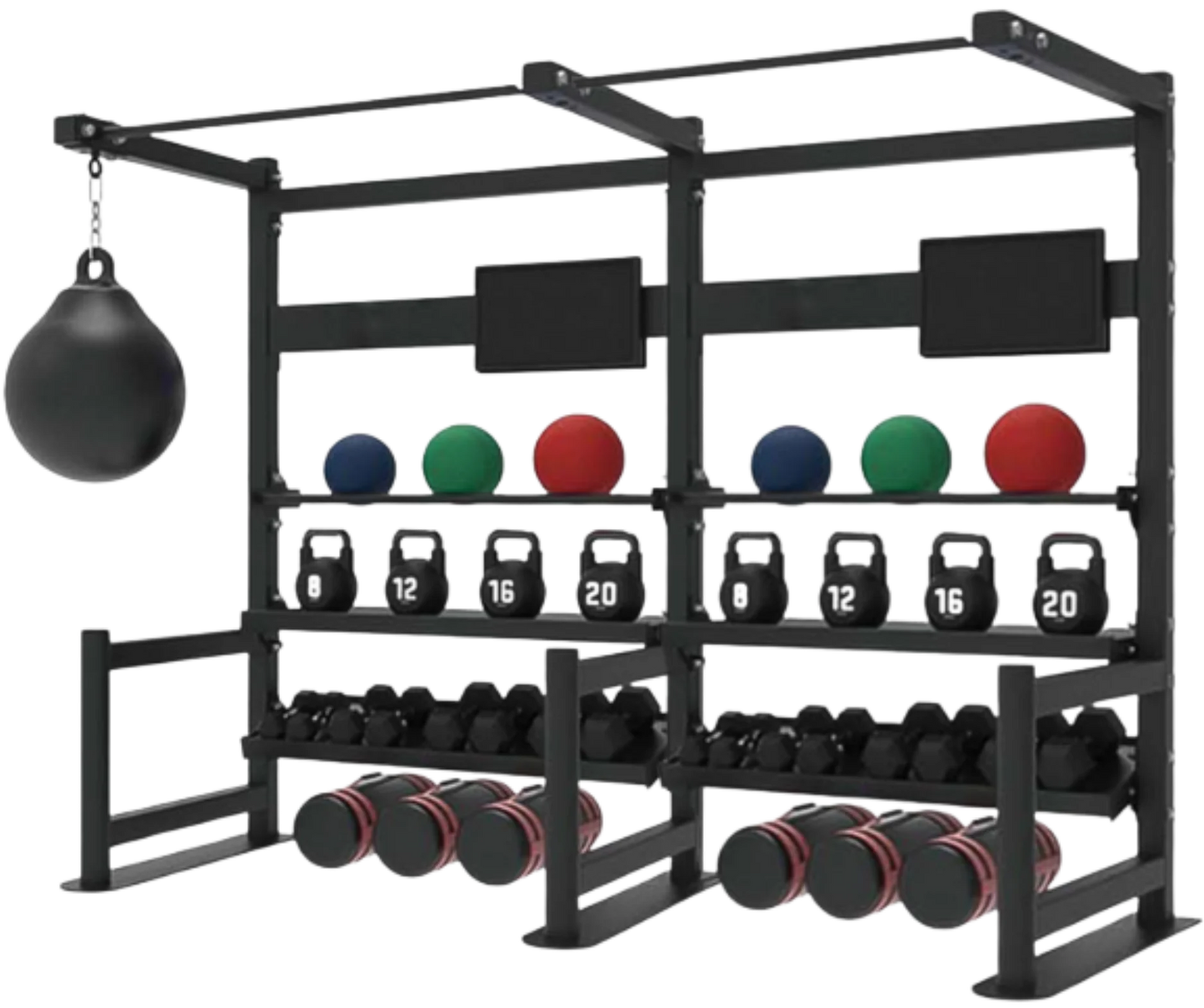 French Fitness 4 Tier Storage Squat Rack Pull Up - 2 Sections 107" (New)