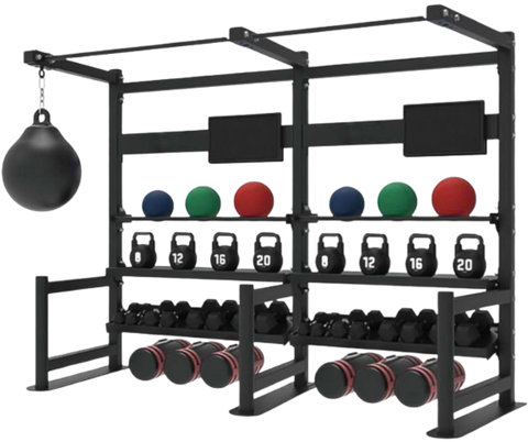 French Fitness 4 Tier Storage Squat Rack Pull Up - 2 Sections 107" (New)
