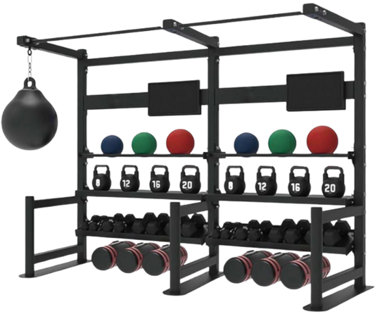 French Fitness 4 Tier Storage Squat Rack Pull Up - 2 Sections 107" (New)