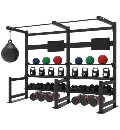 French Fitness 4 Tier Storage Squat Rack Pull Up - 2 Sections 107" (New)