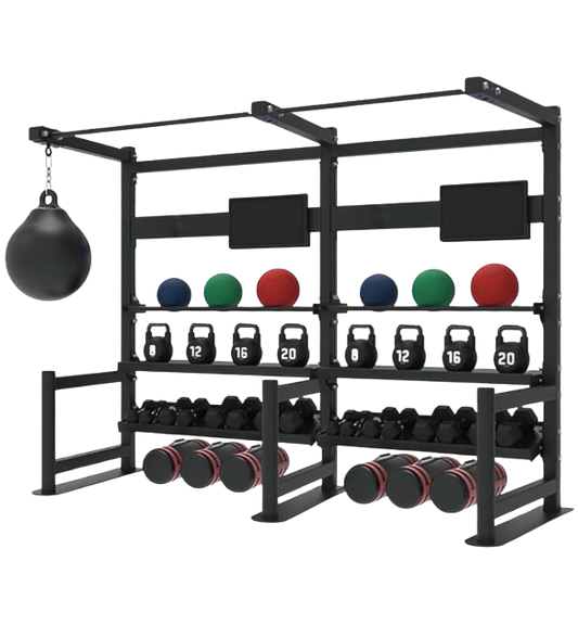 French Fitness 4 Tier Storage Squat Rack Pull Up - 2 Sections 107" (New)