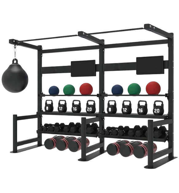 French Fitness 4 Tier Storage Squat Rack Pull Up - 2 Sections 107" (New)
