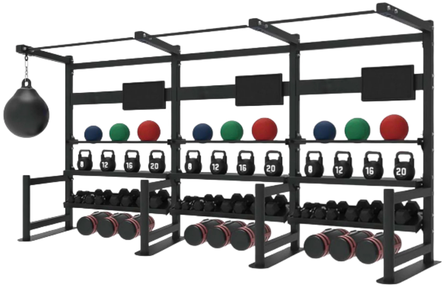 French Fitness 4 Tier Storage Squat Rack Pull Up - 3 Sections 157" (New)