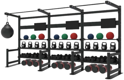 French Fitness 4 Tier Storage Squat Rack Pull Up - 3 Sections 157" (New)