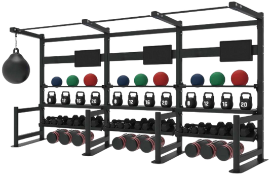 French Fitness 4 Tier Storage Squat Rack Pull Up - 3 Sections 157" (New)