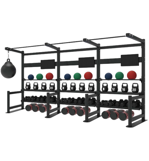 French Fitness 4 Tier Storage Squat Rack Pull Up - 3 Sections 157" (New)