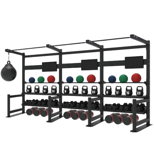 French Fitness 4 Tier Storage Squat Rack Pull Up - 3 Sections 157" (New)