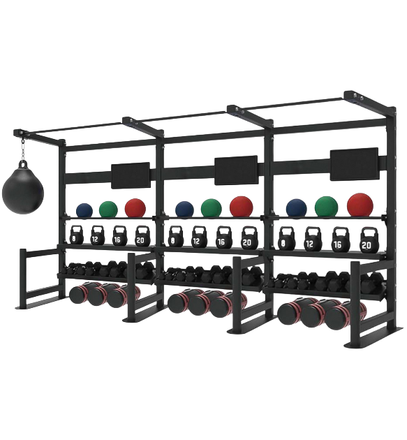 French Fitness 4 Tier Storage Squat Rack Pull Up - 3 Sections 157" (New)