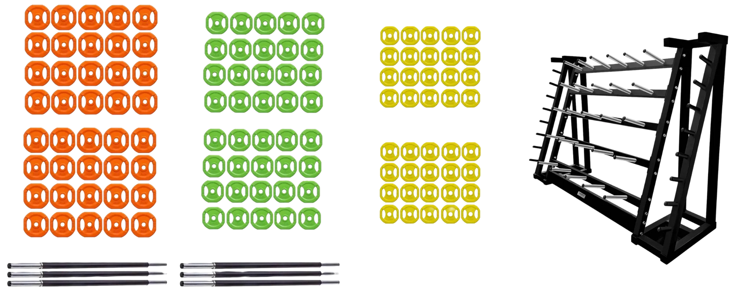 French Fitness 20 Set Aerobic Bar & Plate Package w/Rack (New)