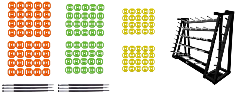 French Fitness 20 Set Aerobic Bar & Plate Package w/Rack (New)