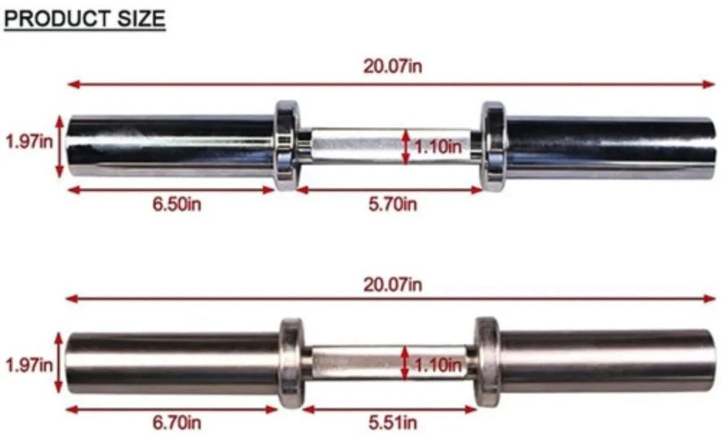 French Fitness 2" Olympic Chrome Dumbbell Handles - Set of 2 (New)