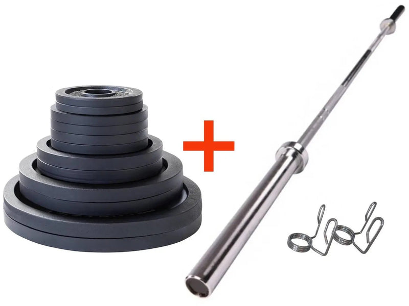 French Fitness Cast Iron Olympic Weight Plate V1 Set w/7 ft Olympic Bar 305 lbs (New)