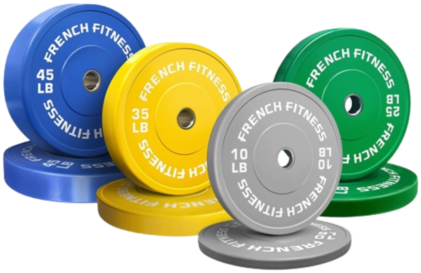 French Fitness Olympic Colored Bumper Plate Set 230 lbs (New)