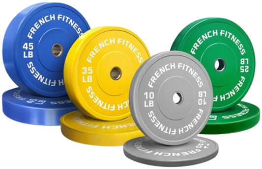 French Fitness Olympic Colored Bumper Plate Set 230 lbs (New)
