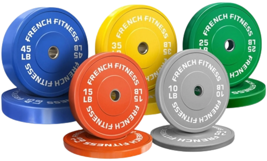 French Fitness Olympic Colored Bumper Plate Set 260 lbs (New)