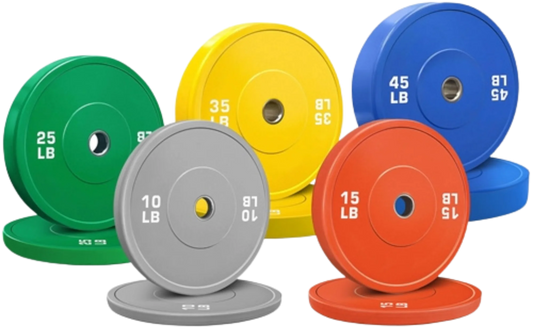 French Fitness Olympic Colored Bumper Plate Set 260 lbs - Blank (New)
