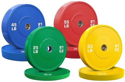 French Fitness Olympic Colored Bumper Plate Set 320 lbs - Blank Image