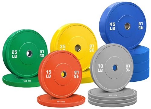 French Fitness Olympic Colored Bumper Plate Set 370 lbs - Blank Image