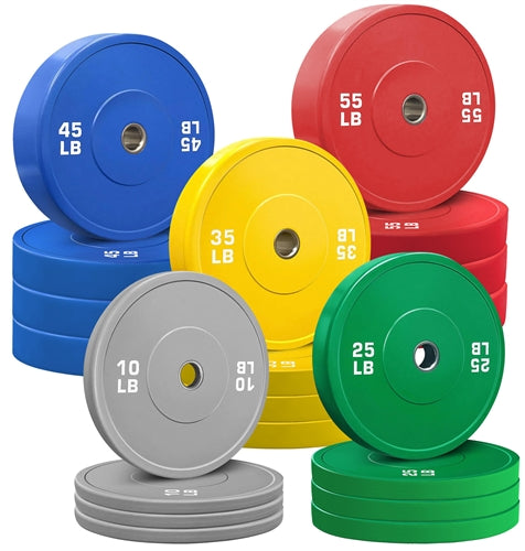 French Fitness Olympic Colored Bumper Plate Set 680 lbs - Blank Image