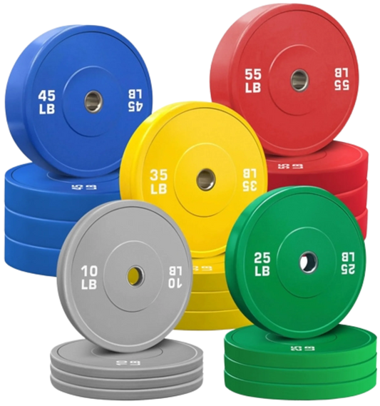 French Fitness Olympic Colored Bumper Plate Set 680 lbs - Blank (New)
