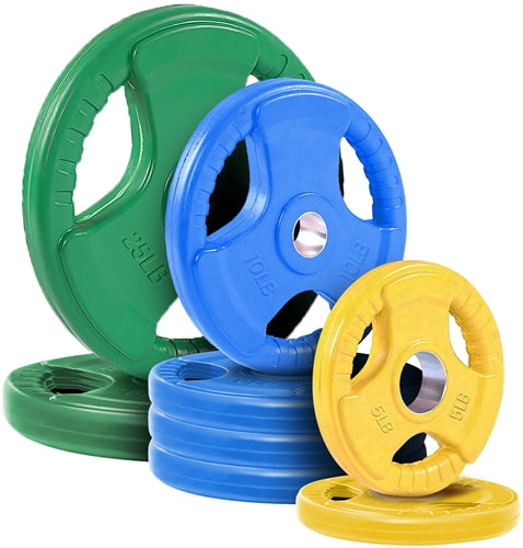 French Fitness Colored Rubber Grip Olympic Plate Set 100 lbs Image