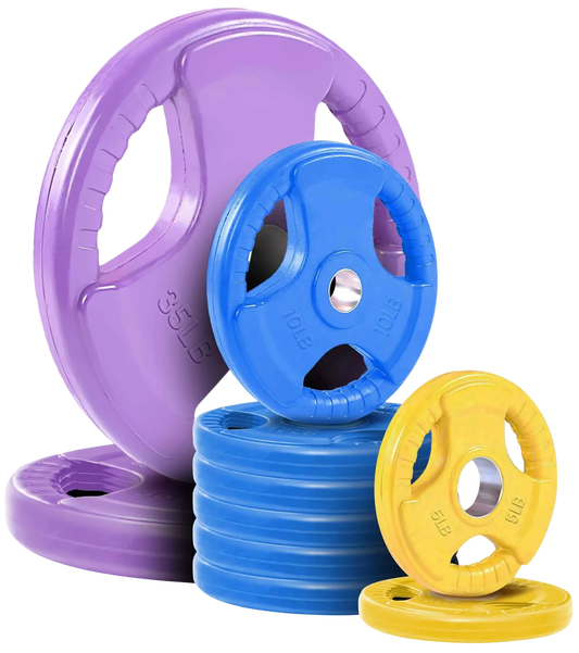 French Fitness Colored Rubber Grip Olympic Plate Set 140 lbs (New)