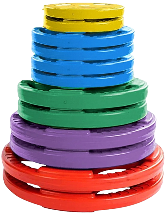 French Fitness Colored Rubber Grip Olympic Plate Set 260 lbs (New)