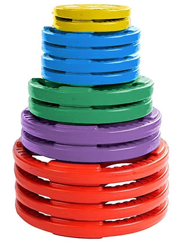 French Fitness Colored Rubber Grip Olympic Plate Set 350 lbs Image