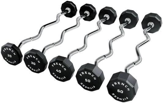 French Fitness EZ Curl Urethane Barbell Bar Set of 5 (20-60 lbs) (New)
