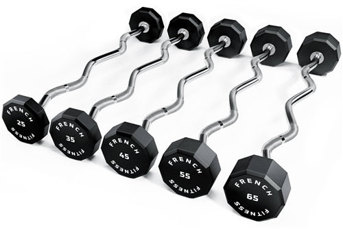 French Fitness EZ Curl Urethane Barbell Bar Set of 5 (25-65 lbs) Image