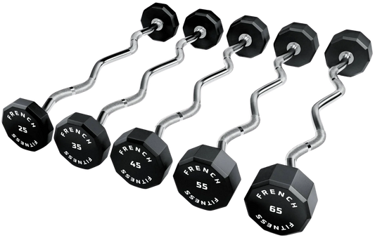 French Fitness EZ Curl Urethane Barbell Bar Set of 5 (25-65 lbs) (New)
