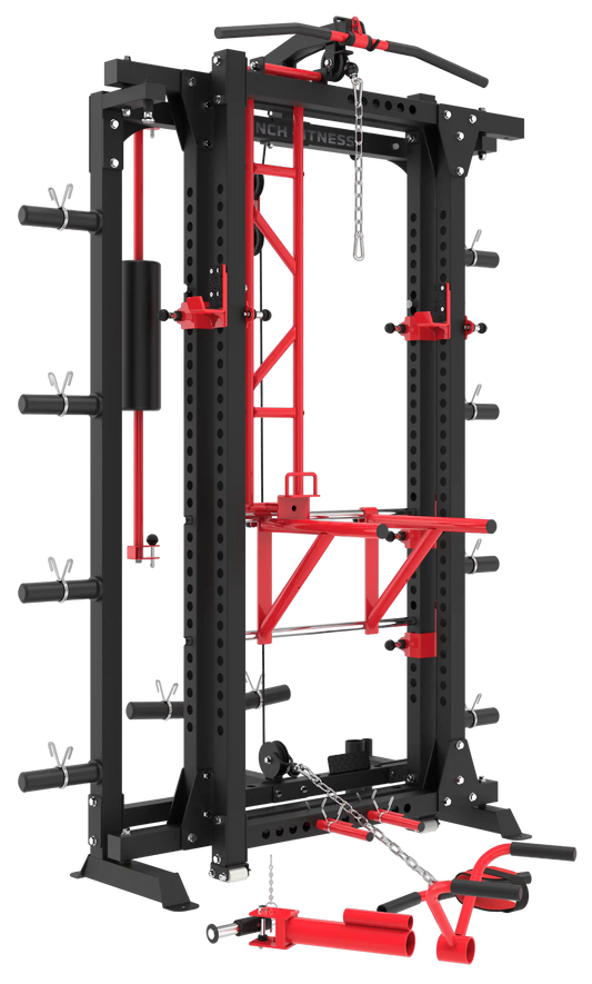 French Fitness Folding Cable Power Rack / Cage, Red/Black (New)