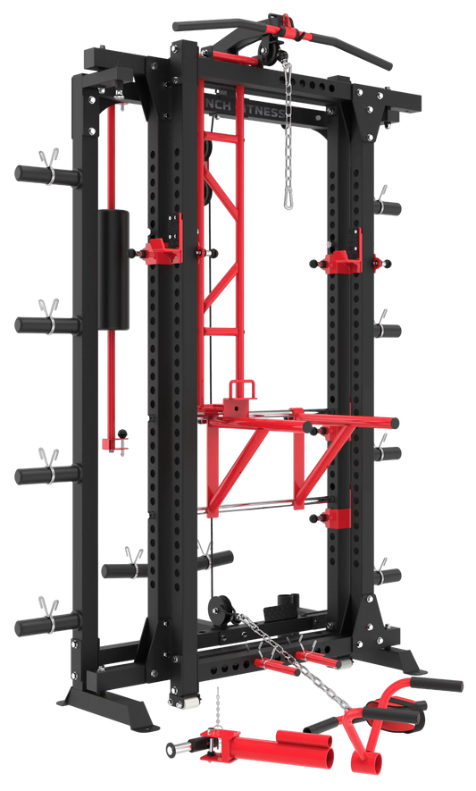 French Fitness Folding Cable Power Rack / Cage, Red/Black (New)