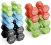 French Fitness Colorful Hex Vinyl Dumbbell Set 1 to 10 lbs w/Rack (New)