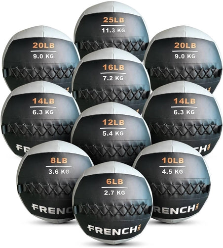 French Fitness Soft Medicine Wall Ball Set of 10 (6 to 25 lbs) w/Rack (New)