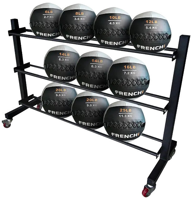 French Fitness Soft Medicine Wall Ball Set of 10 (6 to 25 lbs) w/Rack (New)