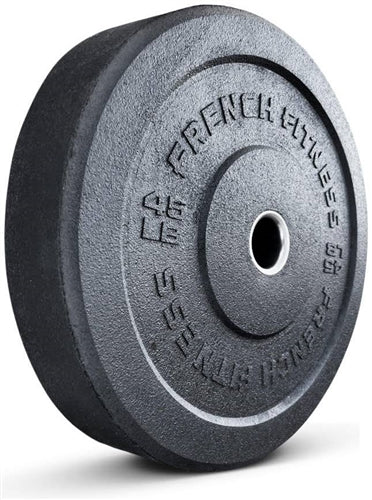 French Fitness Olympic Bumper Plate Set w/7 ft Olympic Bar 235 lbs + Bench - Crumb Rubber (New)