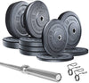 French Fitness Olympic Bumper Plates Set w/7 ft Olympic Bar 285 lbs - Crumb Rubber Image