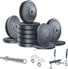 French Fitness Olympic Bumper Plate Set w/7 ft Olympic Bar 415 lbs + Bench - Crumb Rubber (New)